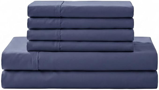 Linen Home 100% Cotton Percale Sheet Set, Full Size, Dark Blue, Deep Pocket by LINENHOME