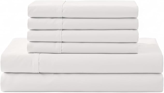Linen Home 100% Cotton Percale Sheet Set, Full Size, Deep Pocket, 6 Pieces Set by LINENHOME
