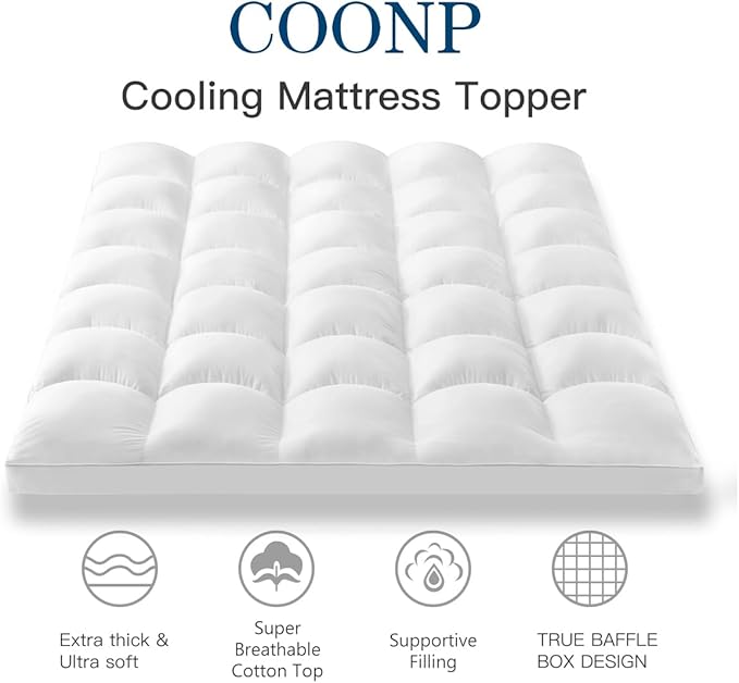 COONP King Mattress Topper, Extra Thick Pillowtop, Cooling Plush Mattress Pad - Image 2