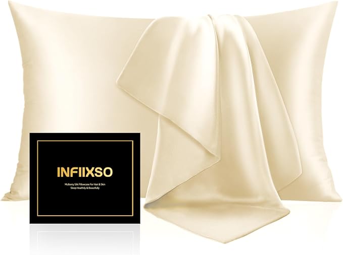 INFIIXSO Silk Pillow Cases 2 Pack Standard Size, Ultra Smooth & Soft Mulberry by INFIIXSO