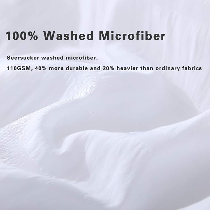 AveLom Seersucker Stripe Duvet Cover Full, 3 Pieces White Zipper Closure Corner - Image 4