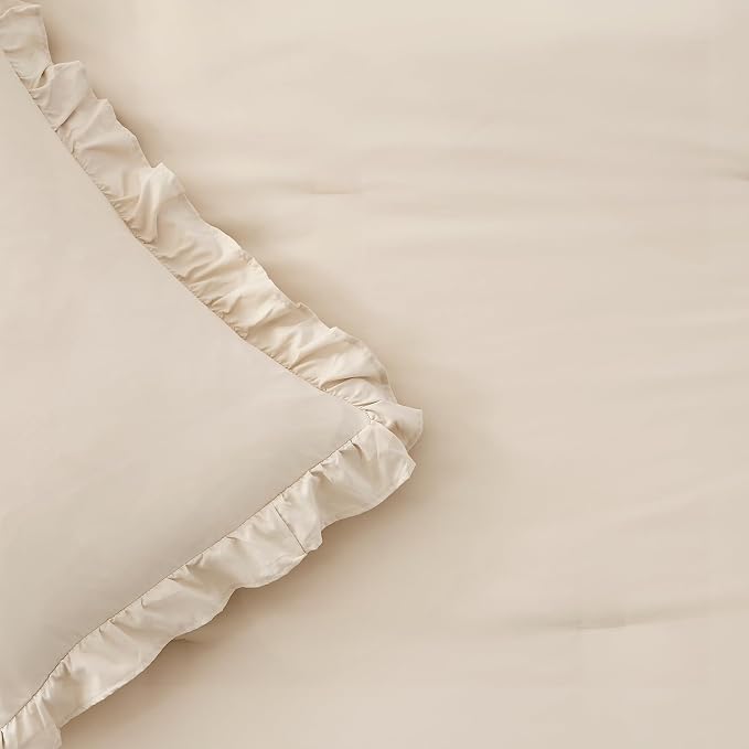 FUANNA Twin Comforter Set Beige, Ruffle Shabby Chic Twin Bed Set, Fluffy - Image 8