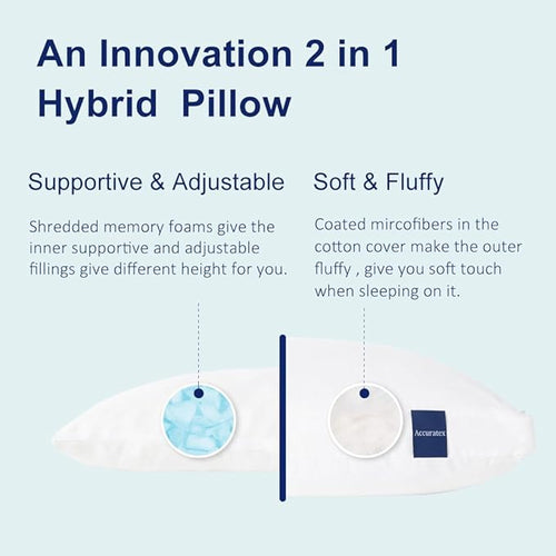ACCURATEX Pillows Queen Size Set of 2, Hybrid Shredded Memory Foam Pillow - Image 2
