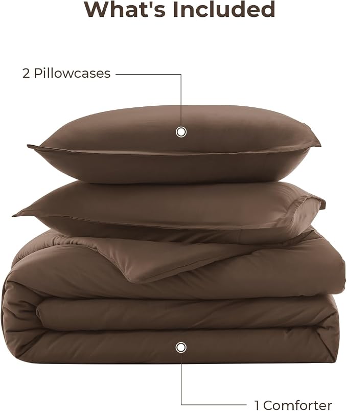 Litanika Brown Comforter Set Full Size, 3 Pieces Lightweight Solid Bedding - Image 7