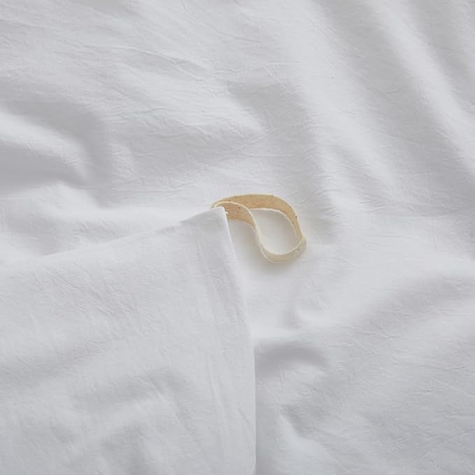 LOVQUE 100% Washed Cotton Duvet Cover Twin Size, Linen-Like Textured White - Image 4