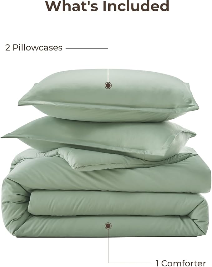 Litanika Oversized Queen Comforter Set, 3 Pieces Sage Green Lightweight Solid - Image 7