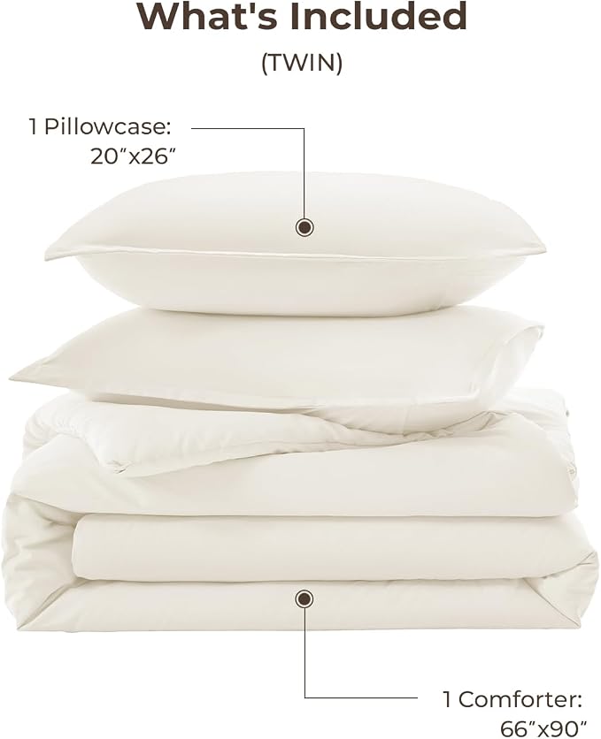 Litanika Ivory Comforter Set Twin/Twin XL Size, 2 Pieces Lightweight Solid - Image 7