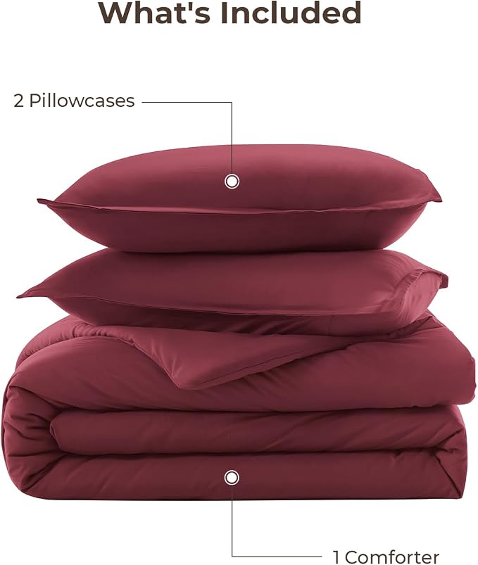 Litanika Burgundy Red Comforter Set Full Size, 3 Pieces Lightweight Solid - Image 7
