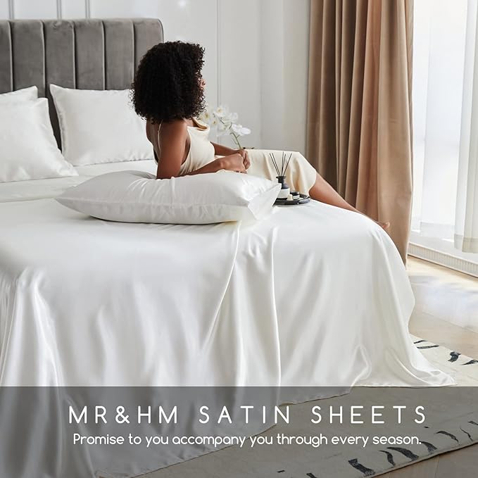 MR&HM Satin Bed Sheets, Queen Size Sheets Set - Image 6