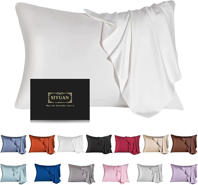 Mulberry Silk Pillowcase for Hair and Skin, Standard Size Cooling Silk Pillow by SIYUAN