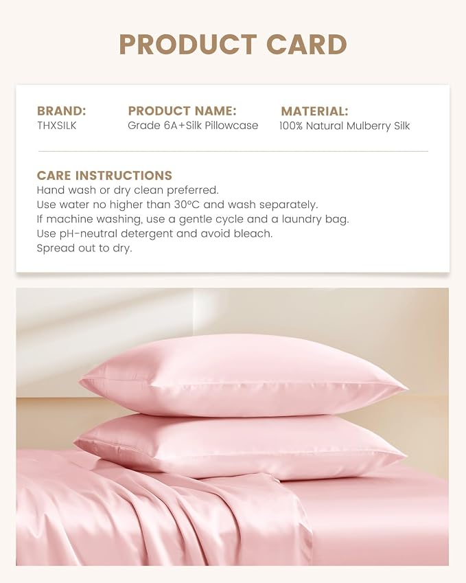 THXSILK Set of 2 Mulberry Silk Zipper Pillow Cases - Image 8