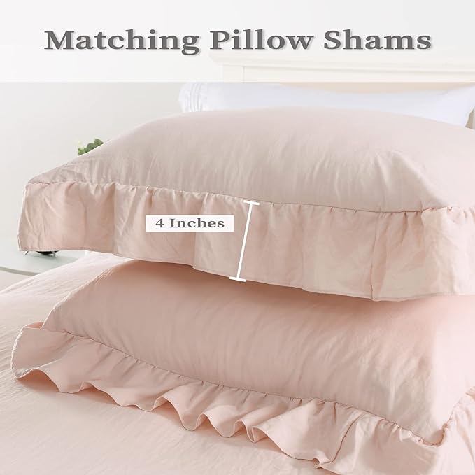 Pink Ruffle Duvet Cover Queen Size, 90x90 in - Image 3