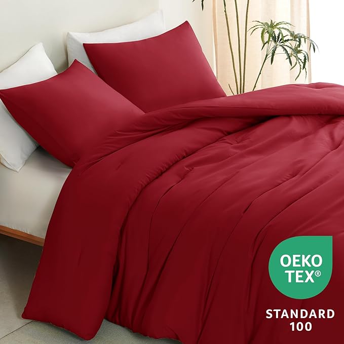 CozyLux Twin Comforter Set Dark Red, 2 Pieces Twin Extra Long Solid Breathable - Image 4