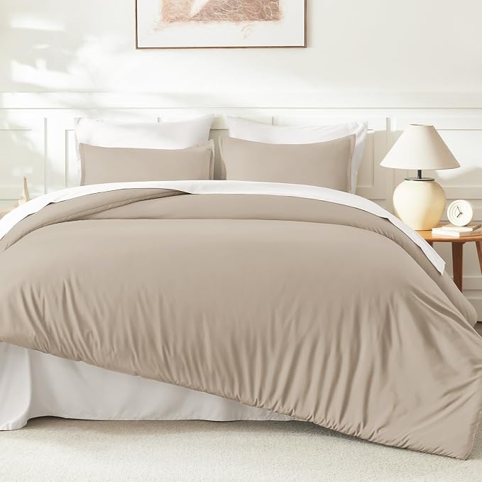 Litanika Khaki Comforter Set King Size, 3 Pieces Solid Bedding Comforter Set - Image 6