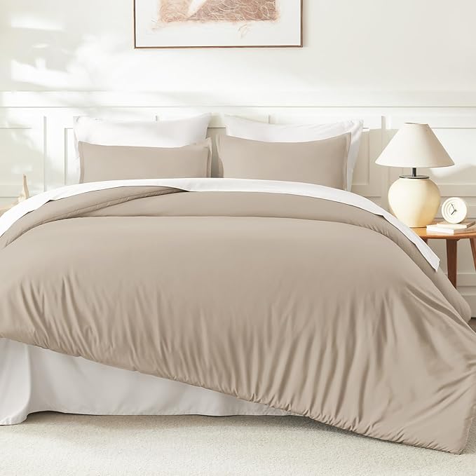 Litanika Khaki Comforter Set Queen Size, 3 Pieces Solid Bedding Comforter Set - Image 6