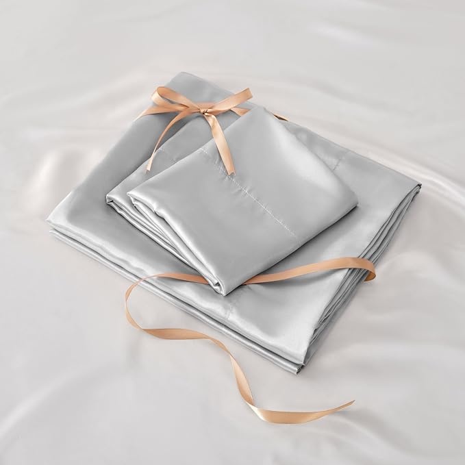 BEDELITE Satin Sheets Queen Size Bed Set, Luxury Soft Grey Silky Sheets - Image 6