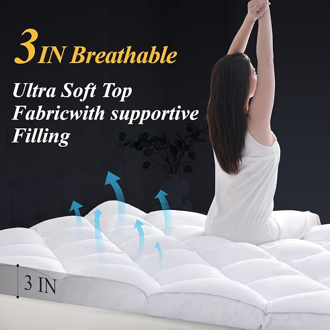 DOWNCOOL 3 Inch Full Mattress Topper, Ultra Thick and Fluffy Supportive Memory - Image 4