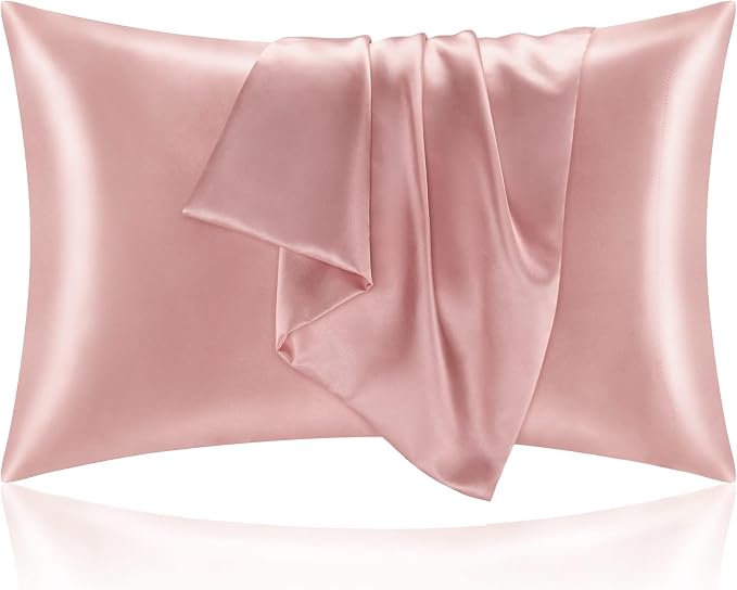 BEDELITE Satin Pillowcase with Zipper, Rose Pink King Size Pillow Cases Set of 2 by BEDELITE