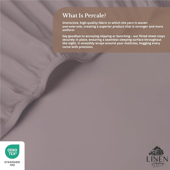Linen Home 100% Cotton Percale Weave Fitted Sheet, Full Size, Prelude Purple - Image 5
