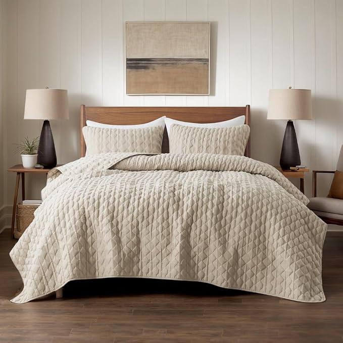 WDCOZY Beige Quilt Twin Size Bedding Sets - Image 2