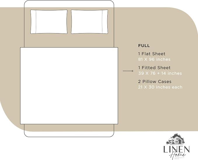 Linen Home 100% Cotton Percale Sheets Full Size, Light Taupe, Deep Pocket - Image 6