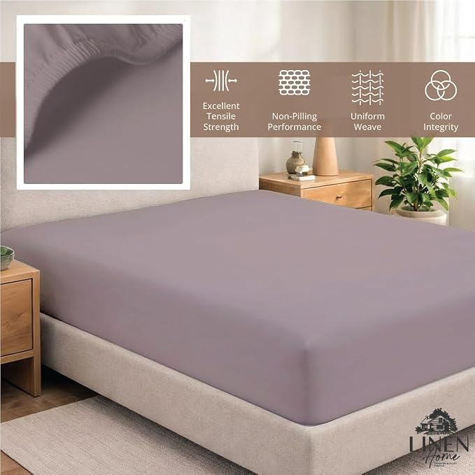 Linen Home 100% Cotton Percale Weave Fitted Sheet, Queen Size, Prelude Purple - Image 4