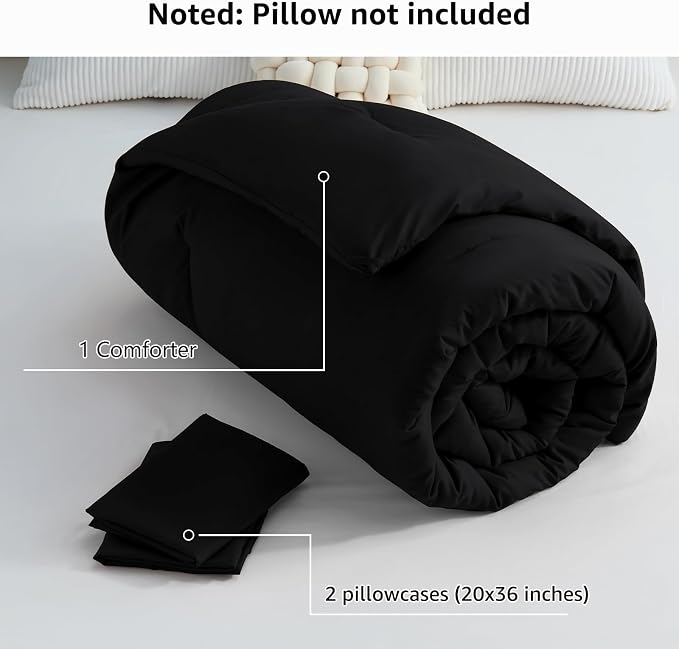 CozyLux Oversized King Comforter Set Black, 3 Pieces 120x98 Solid Breathable - Image 6