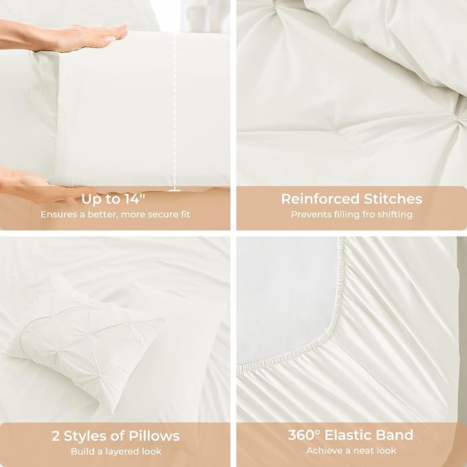 Sasttie Twin XL Comforter Set, 5-Piece Bed in a Bag, Pintuck Bedding Sets - Image 5