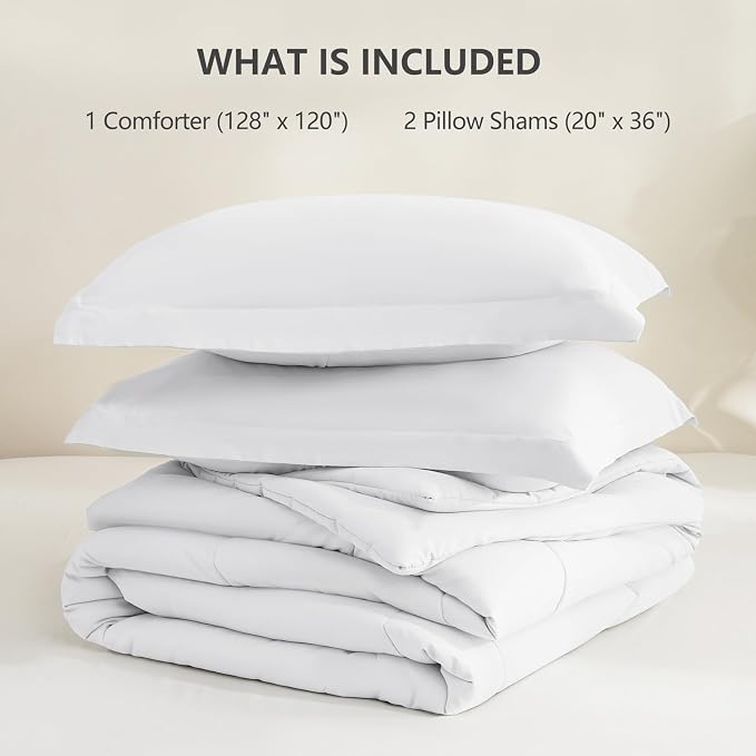 CozyLux Super King Plus Comforter Set, 3 Pieces White 128x120 Box Stitched - Image 6