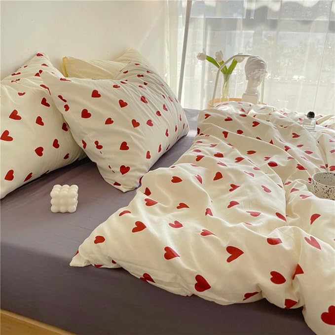 Nayoroom Heart Duvet Cover Twin Size Cute Red Love Heart Printed on White - Image 5