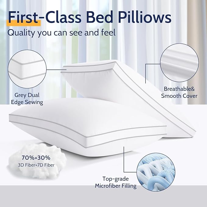 ROUMEA Pillows Standard Size Set of 4, Gusseted Bed Pillows 4 Pack, Luxury - Image 7