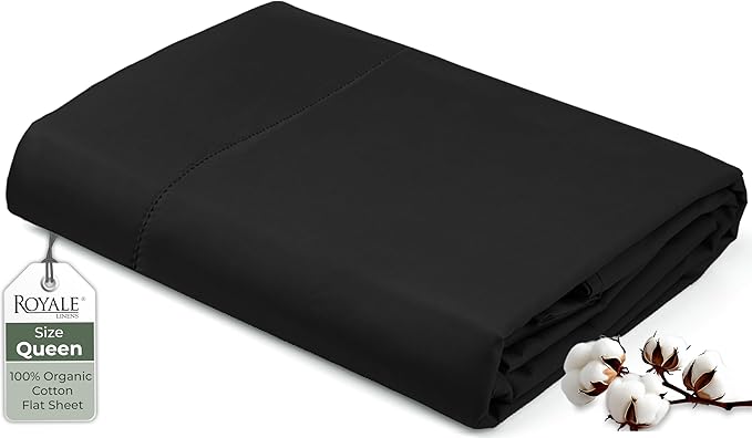Royale Linens 100% Organic Cotton Queen Flat Sheet Only by ROYALELINENS