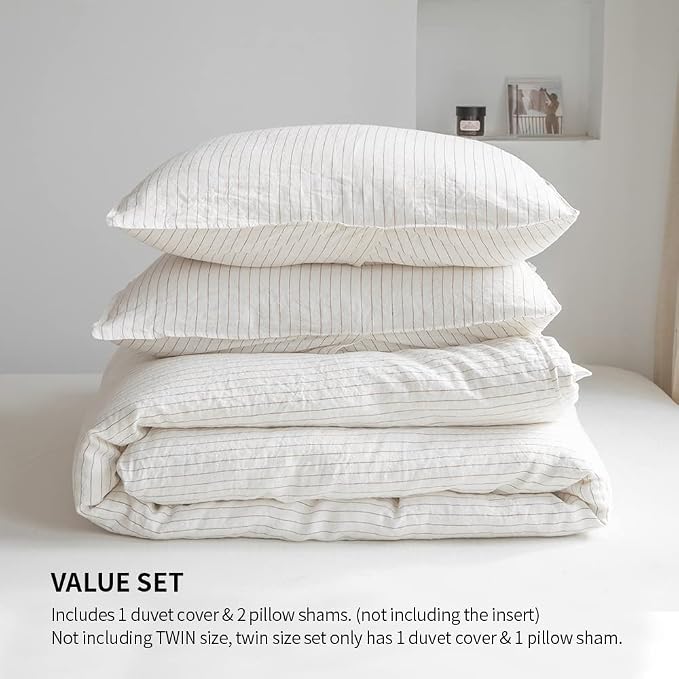 Simple&Opulence 100% Linen Duvet Cover Set 3pcs Yarn Dyed Vertical Pinstripe - Image 4