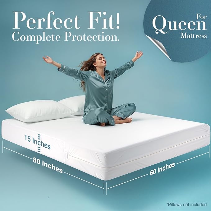 Utopia Bedding Queen Mattress Protector Zippered, 100% Waterproof Bed Bug and - Image 5