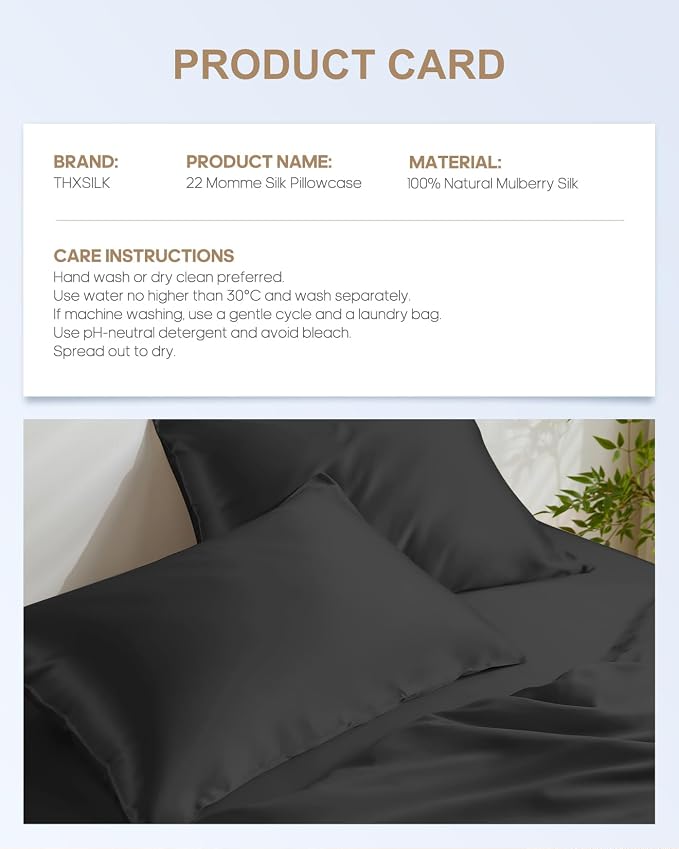 THXSILK Set of 2 100% Mulberry Silk Pillowcases - Image 8