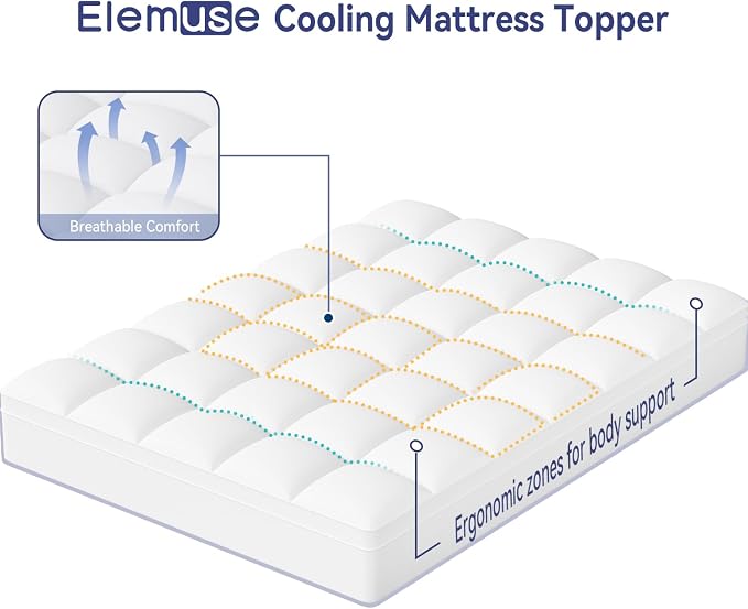 ELEMUSE King Mattress Topper for Back Pain, Extra Thick Mattress Pad Cover - Image 2