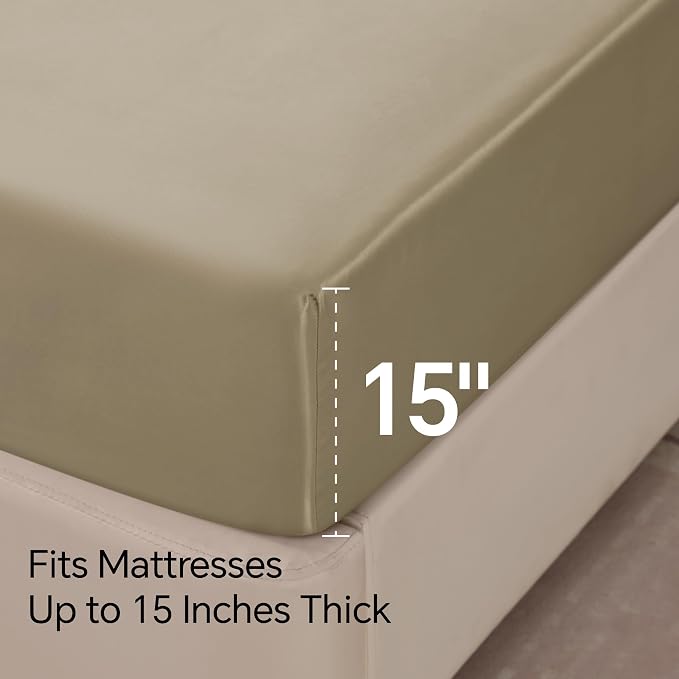 BEDELITE Satin Sheets Twin Size Bed Set, Luxury Soft Taupe Silky Sheets - Image 6