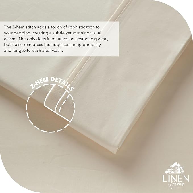 Linen Home 100% Cotton Percale Sheet Set, Cal King Size, Deep Pocket, 6 Pieces - Image 3