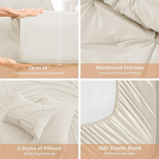 Sasttie Twin XL Comforter Set, 5-Piece Bed in a Bag, Pintuck Bedding Sets - Image 5