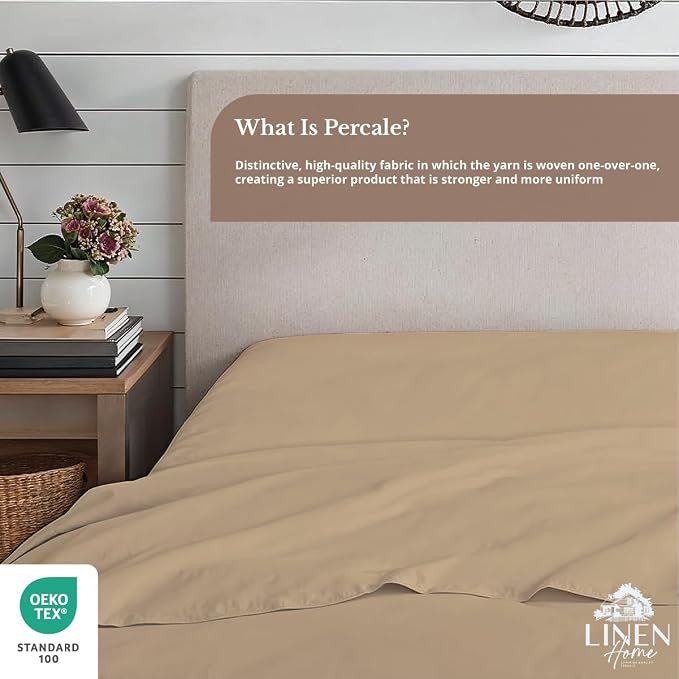 Linen Home 100% Cotton Percale 1 Flat Sheet, Queen Size - Image 4