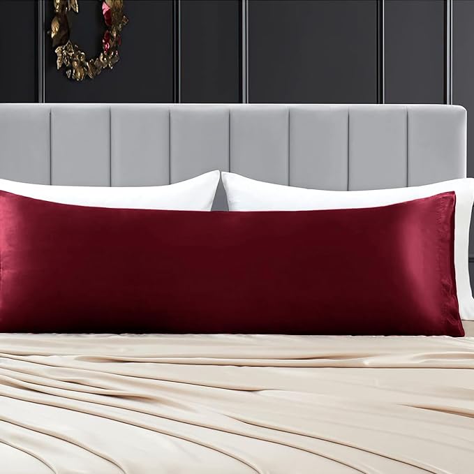 Aormenzy Satin Body Pillow Cover Set of 2, 20x54 Inches Burgundy Body Pillow - Image 7