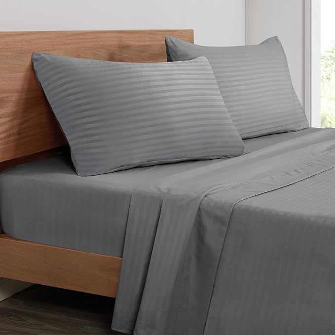 Mejoroom Striped Grey-01 1800 Thread Count Queen Sheet Set by Mejoroom