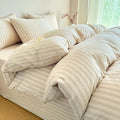 PinkMemory Beige Striped Duvet Cover Set Queen 100% Washed Cotton Beige Wide by PinkMemory