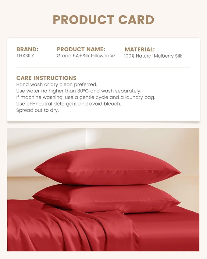THXSILK 100% Silk Pillowcase for Hair and Skin, Both Sides Grade 6A+ Natural - Image 8