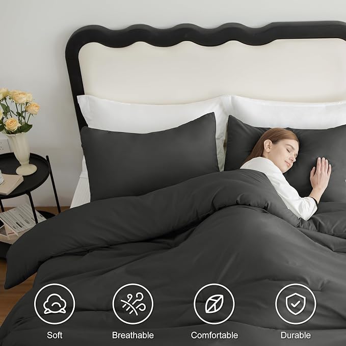 CozyLux Oversized King Comforter Set Dark Grey, 3 Pieces 120x98 Solid - Image 5