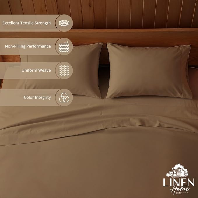 Linen Home 100% Cotton Percale Sheets Queen Size, Earthy Brown, Deep Pocket - Image 2