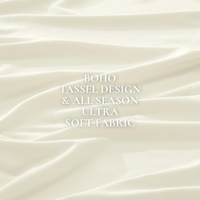 Andency Comforter Set Oversized King Ivory 120x120, 3 Pieces Boho Fall Tassel - Image 9