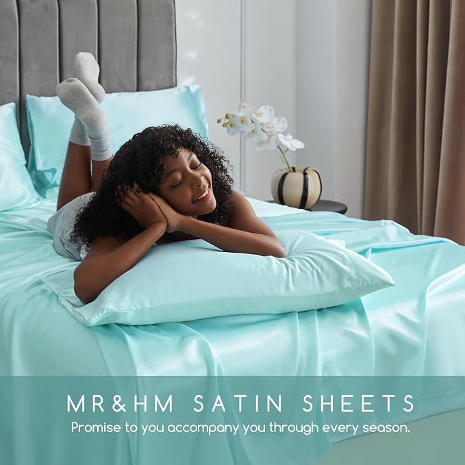 MR&HM Satin Bed Sheets, Queen Size Sheets Set - Image 6