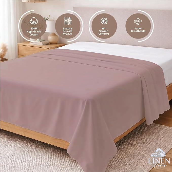 Linen Home 100% Cotton Percale 1 Flat Sheet, Full Size - Image 3