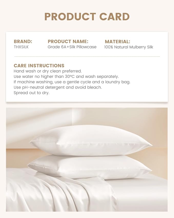 THXSILK Set of 2 100% Pure Mulberry Silk Pillowcases - Image 8